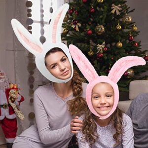 Syhood 2 Pieces Plush Bunny Ears Hats Rabbit Costume Hood Fun Warm Hats for Women Men Christmas Easter Party Decoration (White, Pink)