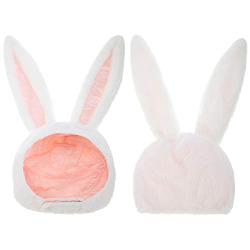 Syhood 2 Pieces Plush Bunny Ears Hats Rabbit Costume Hood Fun Warm Hats for Women Men Christmas Easter Party Decoration (White, Pink)