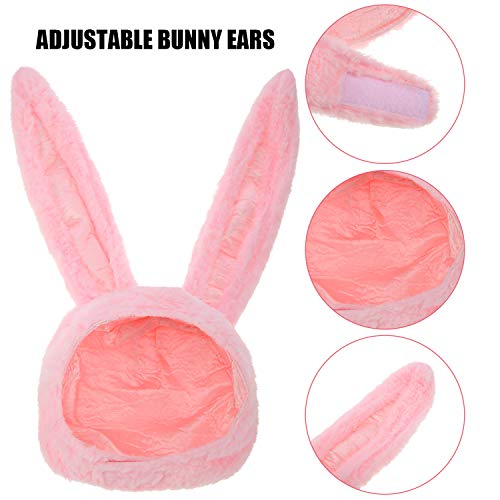 Syhood 2 Pieces Plush Bunny Ears Hats Rabbit Costume Hood Fun Warm Hats for Women Men Christmas Easter Party Decoration (White, Pink)