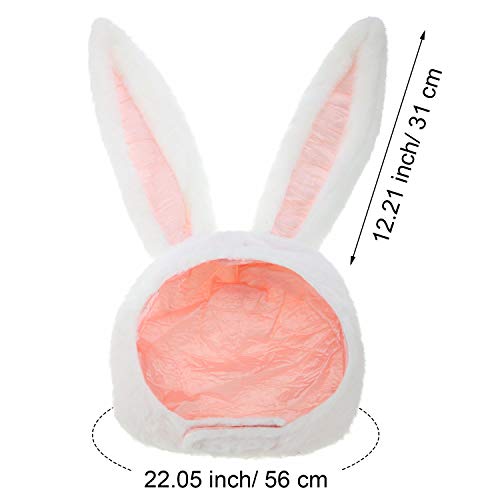 Syhood 2 Pieces Plush Bunny Ears Hats Rabbit Costume Hood Fun Warm Hats for Women Men Christmas Easter Party Decoration (White, Pink)