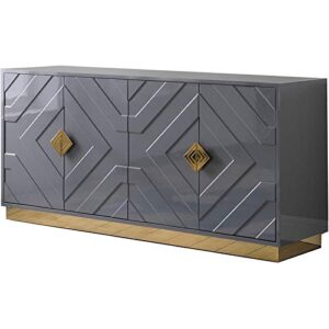 best master furniture titus high gloss lacquer sideboard/buffet with gold trim, grey