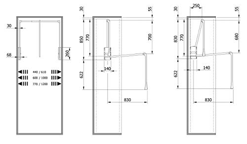 Servetto ClosetPro Soft-Close Wardrobe Lift Expanding Steel Tubing with Black Plastic Housing, 22 lb Weight Rating, Made in Italy (30 5/16" - 47 1/4")