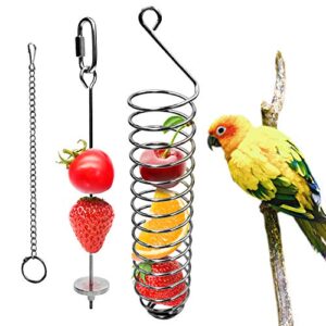 bac-kitchen bird food holder, parrots foraging toys for birdcage, hanging stainless steel bird treat feeders, bird food basket for fruit vegetable grain wheat, bird feeder toy for conures (basket)