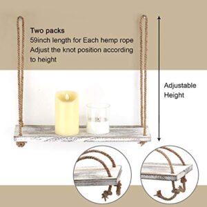 CuffUp Rope Hanging Shelves for Wall, Hanging Wall Shelves Floating Shelves White for Wall 2 Set of Whitewashed Rustic Wall Decor