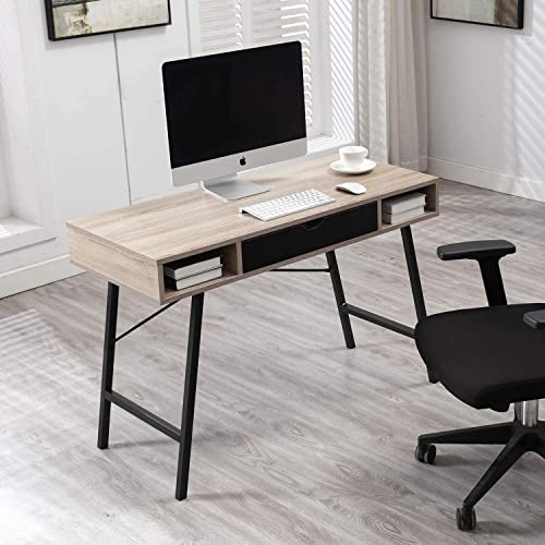 Bonzy Home Office Computer Desk with Drawer Student Writing Study Table 43 inches for Bedroom Dormitory Walnut Black