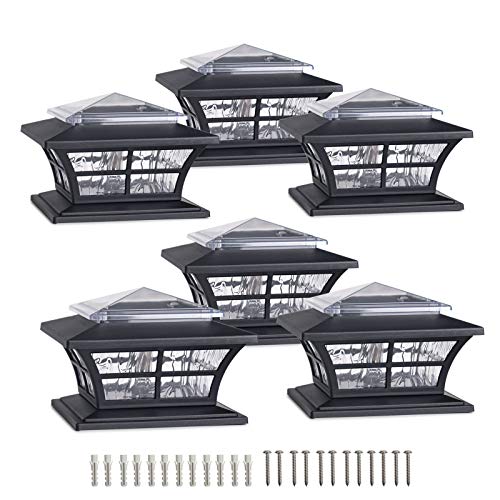 KMC LIGHTING KS4103QTX6 Post Solar Fence Lights Solar Lamp Post Lights Outdoor Solar Post Cap Lights 20 LUMENS fit for 4” Regular Fence Posts or with Included Adaptor fit for Bigger Flat Surface