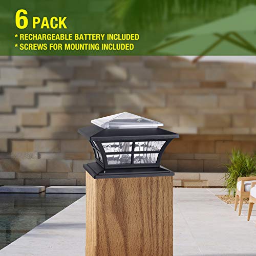 KMC LIGHTING KS4103QTX6 Post Solar Fence Lights Solar Lamp Post Lights Outdoor Solar Post Cap Lights 20 LUMENS fit for 4” Regular Fence Posts or with Included Adaptor fit for Bigger Flat Surface