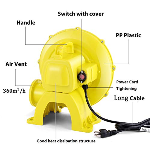 Inflatable Bouncer Blower, Electric Air Blower Fan for Inflatable Bounce House, Jumper, Bouncy Castle(450W 0.6HP), Commercial Inflatable Blower Bounce House Blower, Convenient to Carry Yellow