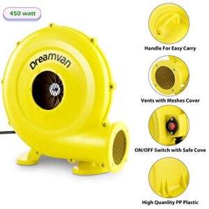 Inflatable Bouncer Blower, Electric Air Blower Fan for Inflatable Bounce House, Jumper, Bouncy Castle(450W 0.6HP), Commercial Inflatable Blower Bounce House Blower, Convenient to Carry Yellow