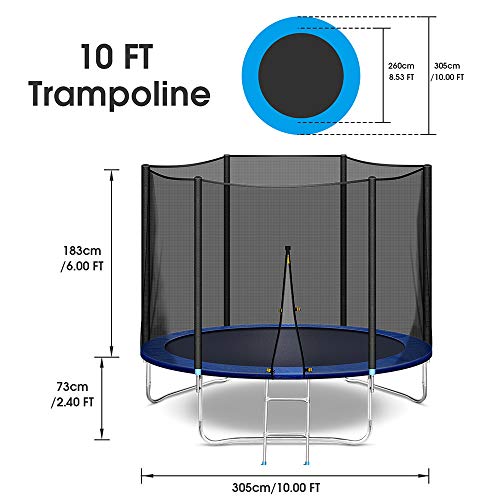 LUKDOF Trampoline 10 FT with Safety Enclosure Net for 3-4 Kids Combo Bounce Jumping Mat and Spring Cover Padding Outdoor Indoor