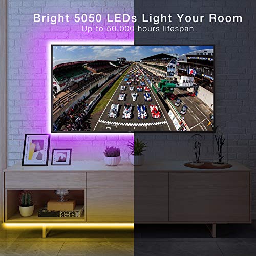 hyrion 25ft LED Light Strips, 1 Roll of 25 ft LED Lights for Bedroom with 44 Keys Remote for Bedroom, Kitchen, Desk, Color Changing Led Lights for Home Decoration