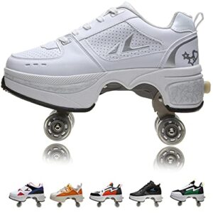 women's retractable roller skates outdoor girls kick roller shoes men deformation sneakers,white silver (白银)-eu31/us3.5