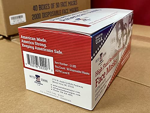 MADE IN USA -Level 3 - Disposable Face Masks - 3-ply - 50ct - Adjustable Fit White