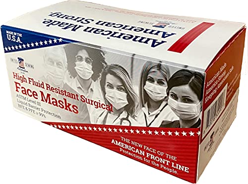 MADE IN USA -Level 3 - Disposable Face Masks - 3-ply - 50ct - Adjustable Fit White