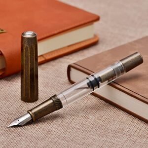 Majohn T1 Piston Fountain Pen Fine, Vintage Brass Transparent Acrylic Large Ink Capacity Writing Gift Box