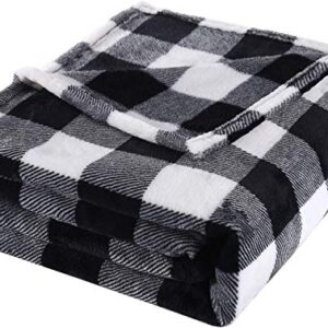 BOBOR Buffalo Plaid Throw Blanket for Couch Bed, Flannel Black White Checker Plaid Pattern Christmas Decorative Throw Blanket, Super Soft Comfortable Lightweight Fuzzy Blanket (Black White, 59"x79")