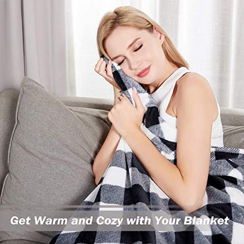 BOBOR Buffalo Plaid Throw Blanket for Couch Bed, Flannel Black White Checker Plaid Pattern Christmas Decorative Throw Blanket, Super Soft Comfortable Lightweight Fuzzy Blanket (Black White, 59"x79")