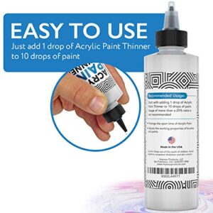 8oz Acrylic Paint Thinner for Slow Drying Acrylic Paints, Made in USA, Acrylic Paint & Slow Drying Mediums Paint Mixes, Thins Paints Without Losing Slow Drying Qualities