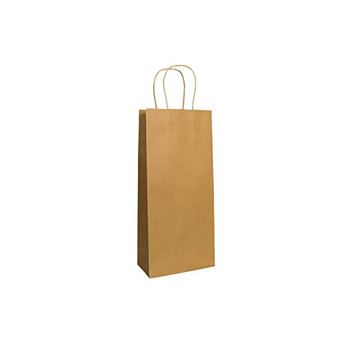 PTP BAGS Kraft Paper Bags With Handles, Wine Gift Bag Set, 5.75 x 3.25 x 13 In, Natural, 100 Count