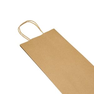 PTP BAGS Kraft Paper Bags With Handles, Wine Gift Bag Set, 5.75 x 3.25 x 13 In, Natural, 100 Count