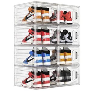 pinkpum sneaker shoe storage, 8 pack shoe boxes clear plastic stackable, shoe organizer for sneakers, shoe storage boxes, sneaker storage, fit for size 12 (white)