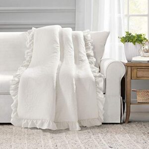 lush decor reyna soft knitted ruffle throw blanket, 50" x 60", white