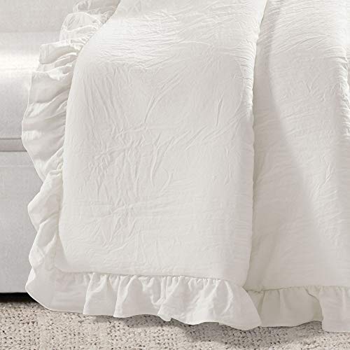 Lush Decor Reyna Soft Knitted Ruffle Throw Blanket, 50" x 60", White