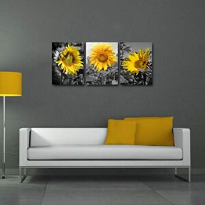 Sunflower Pictures Wall Decor - Yellow Flower Picture Bee Wall Art Home Office Decorations Nature Painting Black Yellow Sunflower Canvas Prints for Living Room Bathroom Dining Room Framed 12x16inch