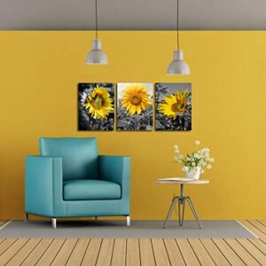 Sunflower Pictures Wall Decor - Yellow Flower Picture Bee Wall Art Home Office Decorations Nature Painting Black Yellow Sunflower Canvas Prints for Living Room Bathroom Dining Room Framed 12x16inch