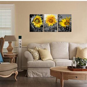 Sunflower Pictures Wall Decor - Yellow Flower Picture Bee Wall Art Home Office Decorations Nature Painting Black Yellow Sunflower Canvas Prints for Living Room Bathroom Dining Room Framed 12x16inch