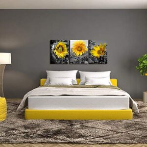 Sunflower Pictures Wall Decor - Yellow Flower Picture Bee Wall Art Home Office Decorations Nature Painting Black Yellow Sunflower Canvas Prints for Living Room Bathroom Dining Room Framed 12x16inch