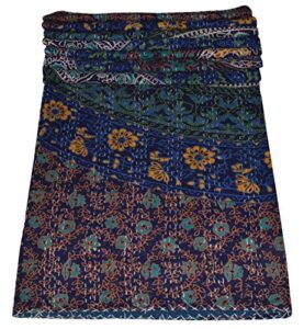 shiranya indian handmade queen cotton kantha quilt throw blanket bedspread floral print 80x90 approx