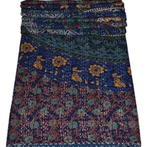 SHIRANYA Indian Handmade Queen Cotton Kantha Quilt Throw Blanket Bedspread Floral Print 80x90 Approx