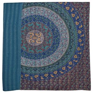 SHIRANYA Indian Handmade Queen Cotton Kantha Quilt Throw Blanket Bedspread Floral Print 80x90 Approx