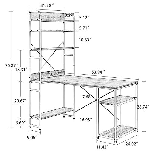 Henf Computer Desk with Bookshelf, Office Writing Desk with Desktop Display Shelves, MDF Metal Frame Modern Large Office Desk with Bookshelf Writing Table Study Workstation, Black