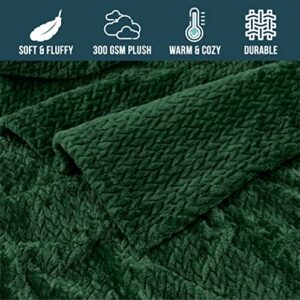 PAVILIA Soft Flannel Fleece Blanket Throw Emerald Green, Textured Decorative Velvet Blanket for Couch Sofa Bed, Fuzzy Plush Cozy Warm Lightweight Microfiber Throw, Jacquard Weave Leaves Pattern 50x60