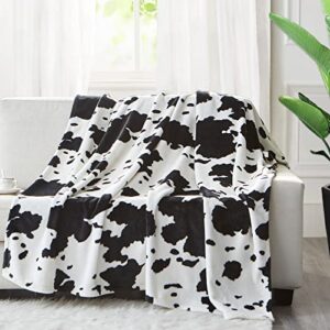 king dare cow print blanket soft cozy fleece flannel cow blanket for couch bed plush autumn lightweight sofa throws for adults black and white cowhide bedroom decor (50 x 60 in)