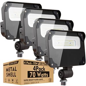 bulbeats 4 pack 70w led flood light outdoor, 10500lm eqv.250w flood security light, 5000k knuckle mount, ip65 waterproof outdoor lighting for tree/yards/advertising boards