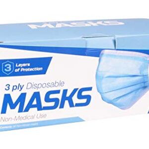 Disposable Face Mask - Blue Disposable Face Mask | Breathable Protective 3-Ply Comfortable Nose/Mouth Coverings for Home & Office | Elastic Ear Loop 3-Layer Safety Shield for Adults/ Kids | 50 Pack Ships from USA