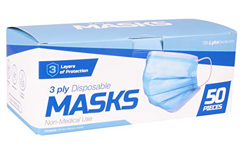 Disposable Face Mask - Blue Disposable Face Mask | Breathable Protective 3-Ply Comfortable Nose/Mouth Coverings for Home & Office | Elastic Ear Loop 3-Layer Safety Shield for Adults/ Kids | 50 Pack Ships from USA