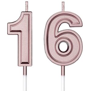 syhood 16th birthday candles cake numeral candles happy birthday cake candles topper decoration for birthday wedding anniversary celebration supplies (rose gold)