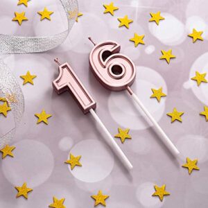 Syhood 16th Birthday Candles Cake Numeral Candles Happy Birthday Cake Candles Topper Decoration for Birthday Wedding Anniversary Celebration Supplies (Rose Gold)