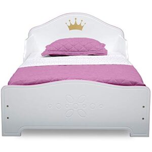 Delta Children Princess Crown Wood Toddler Bed - Greenguard Gold Certified, White/Pink