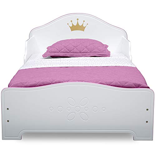 Delta Children Princess Crown Wood Toddler Bed - Greenguard Gold Certified, White/Pink