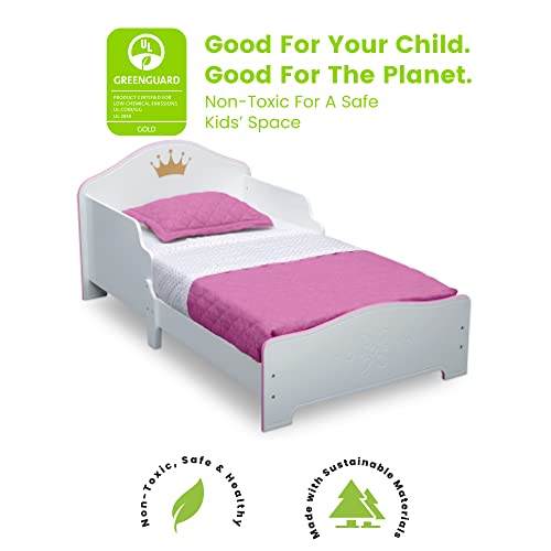 Delta Children Princess Crown Wood Toddler Bed - Greenguard Gold Certified, White/Pink