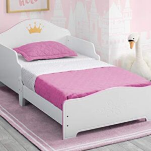 Delta Children Princess Crown Wood Toddler Bed - Greenguard Gold Certified, White/Pink