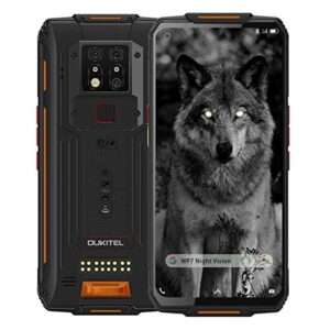 wp7 rugged smartphone, night vision camera 8gb + 128gb helio p90 waterproof unlocked android cell phone 6.53 inches fhd+ global 4g lte dual sim, ip68/ip69k triple cameras nfc ai cellphone (orange2020)