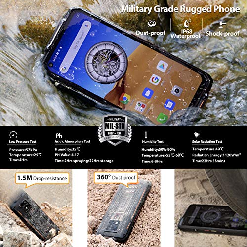 WP7 Rugged Smartphone, Night Vision Camera 8GB + 128GB Helio P90 Waterproof Unlocked Android Cell Phone 6.53 inches FHD+ Global 4G LTE Dual SIM, IP68/IP69K Triple Cameras NFC AI Cellphone (Orange2020)