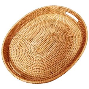 oval rattan x-large severing tray for fruit,breakfast, drinks,food storage platters plate snack for coffee table, 17” wicker woven serving basket ottoman tray with handles and 2.5”high wall（xxl-43cm）
