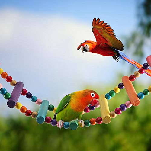 TOPINCN Natural Wood Climbing Ladder Toy Colorful Natural Wood Beads Climbing Ladder Toy Parakeet Swing Bird Toy with Hanging Hook